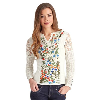 White floral embroidered top